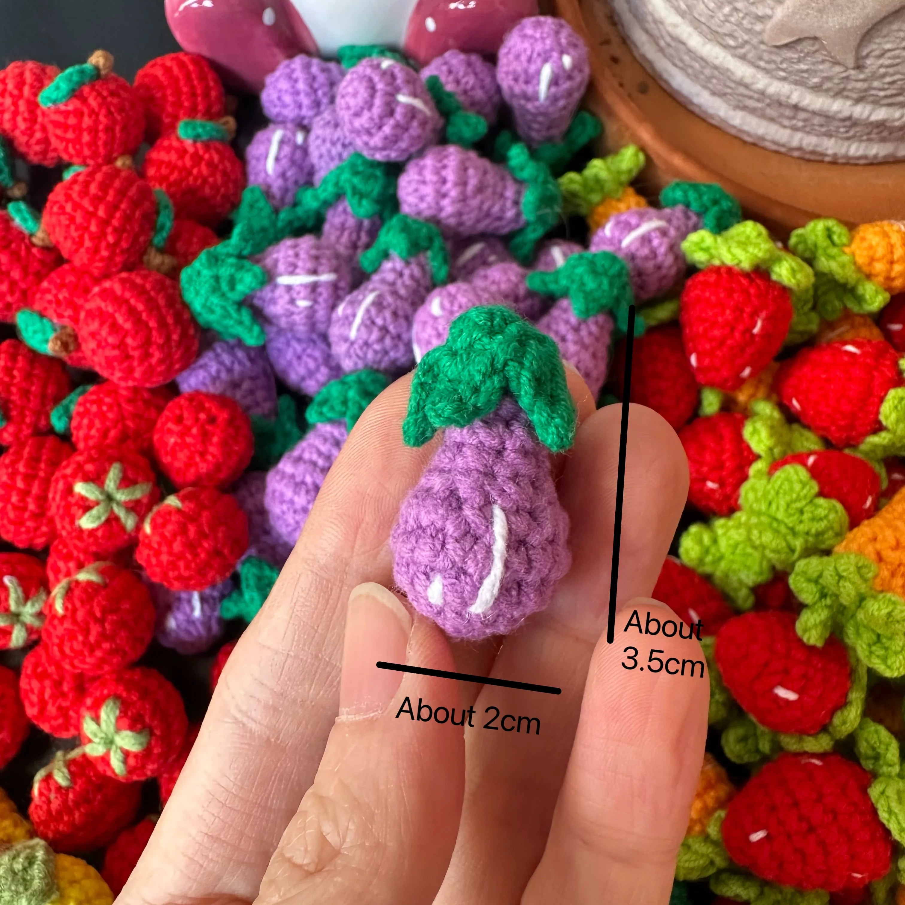 10pcs Finished Mini Fruits Hand Knitted Keychain Crocheted Mango lemon tomato Keyring Pendants Handbag Decor Women Jewelry Gifts