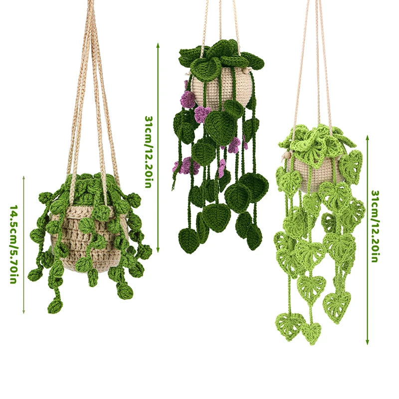 KRABALL Crochet Hanging Plant Kit With Instruction Easy Hand Knitting Yarn Ball Thread Needles Hooks Knit Tools Accessories Set