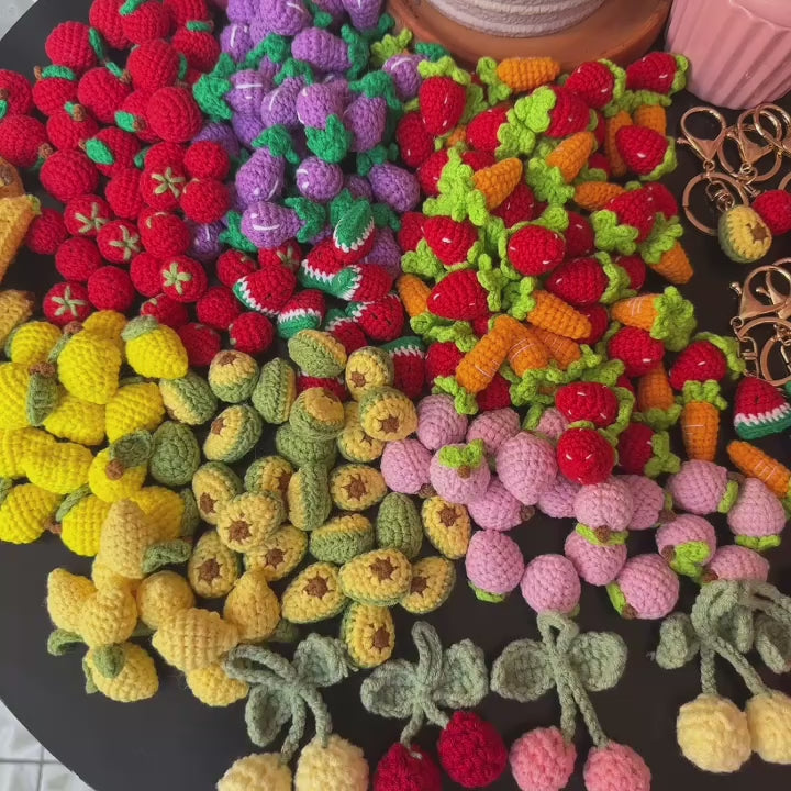 10pcs Finished Mini Fruits Hand Knitted Keychain Crocheted Mango lemon tomato Keyring Pendants Handbag Decor Women Jewelry Gifts