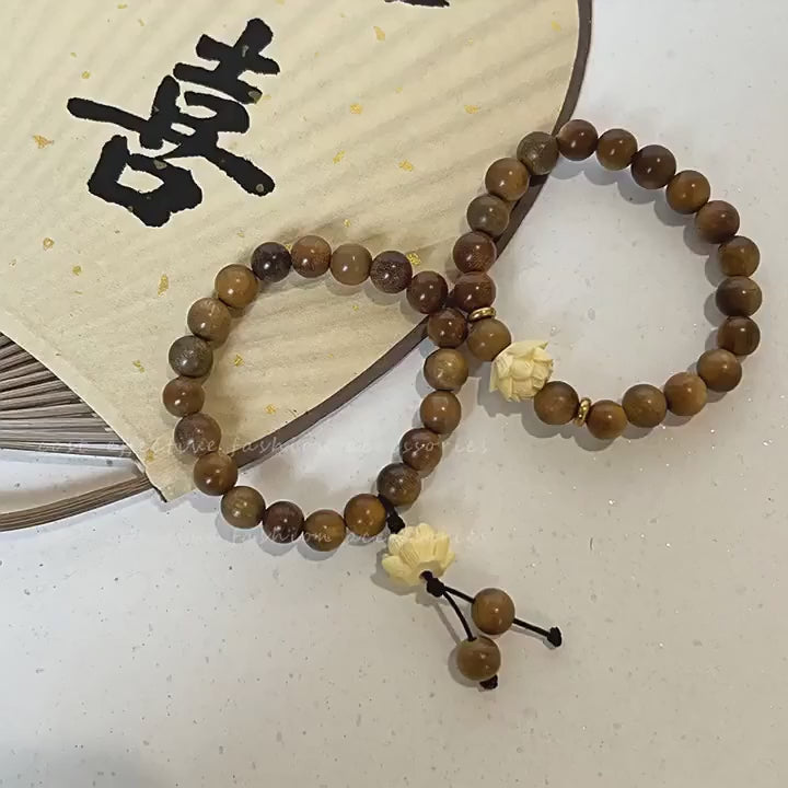 Fashion Elastic Flower Bracelet Hand Woven Rosary Wood Bead Bracelet Natural Sandalwood Lucky Bracelet Luxury For Women